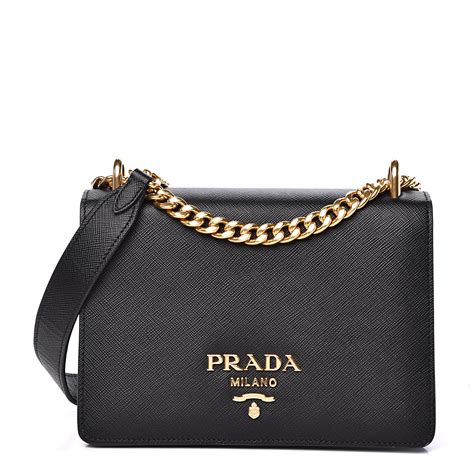 prada black crossbody gold chain|Prada leather crossbody bag.